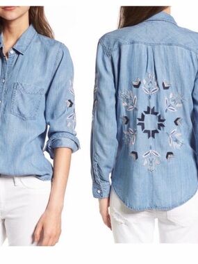 Rails Smith Phoenix Light Blue Embroidered Chambray Button-Down Shirt 0246